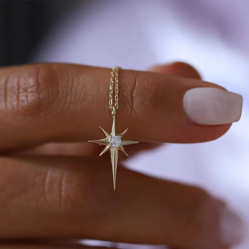 Sparkling Single Star Eight Pointed Star Necklace