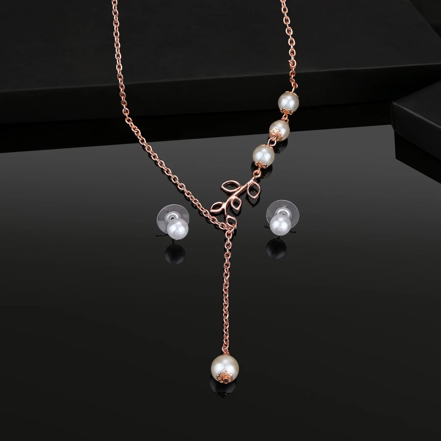 Rose 24Kt Gold Plated Beautiful Necklace Set with Pearls