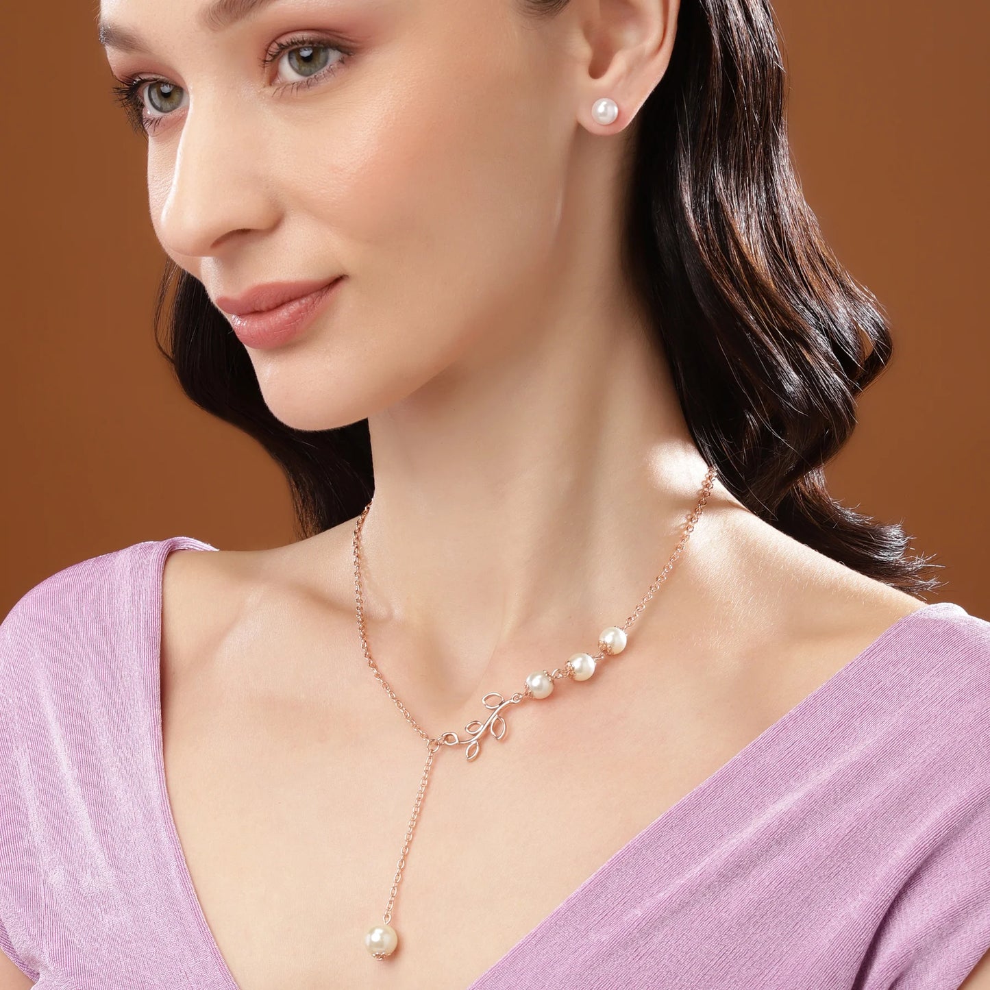 Rose 24Kt Gold Plated Beautiful Necklace Set with Pearls