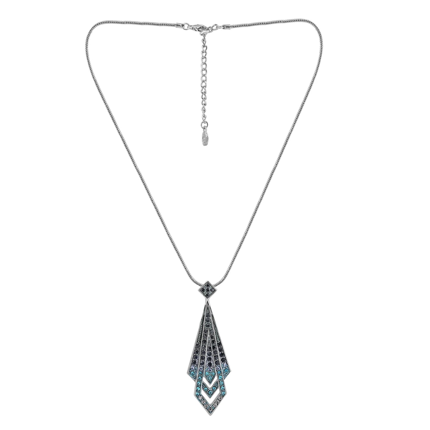 Rhodium Plated Blue Tie Chain Necklaces set