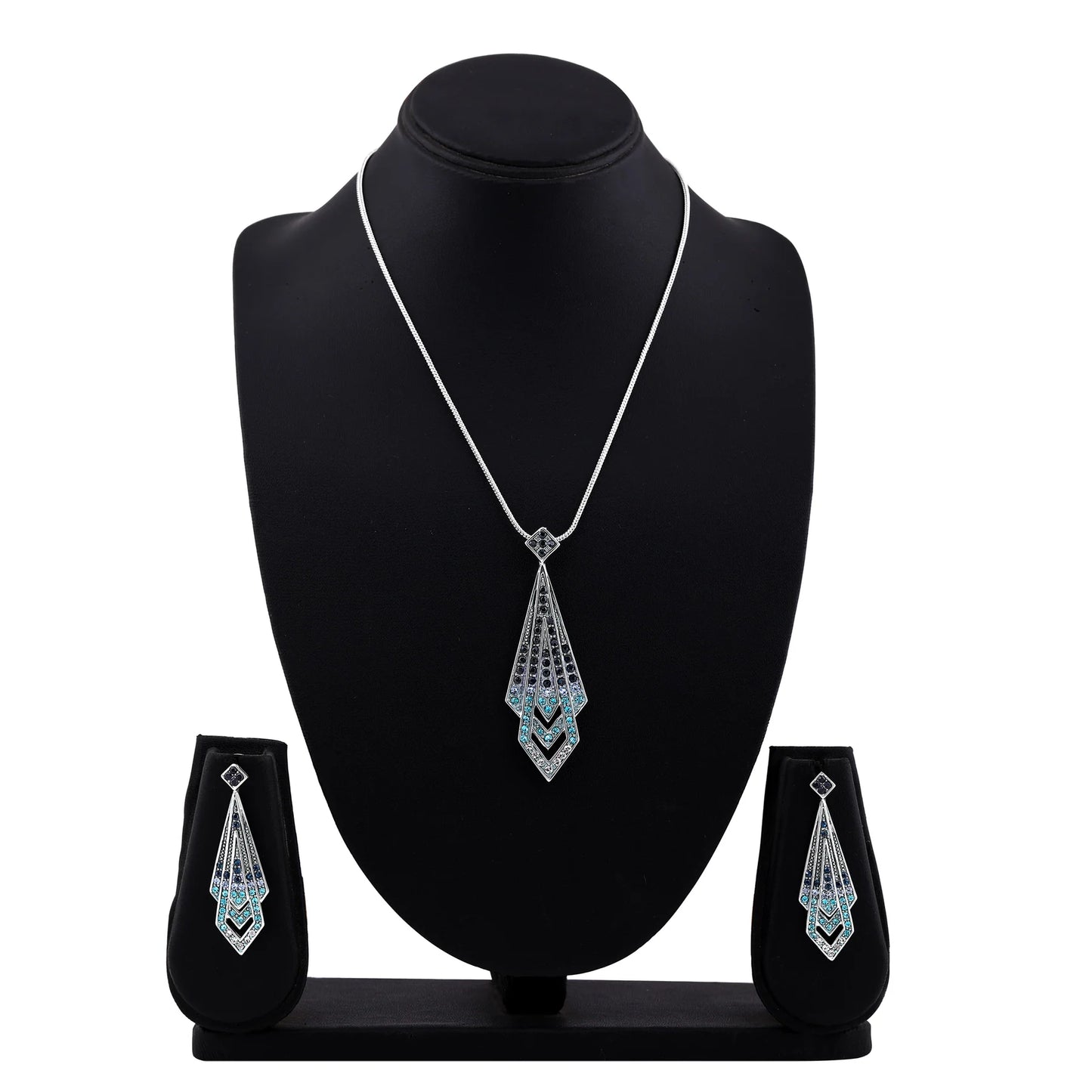 Rhodium Plated Blue Tie Chain Necklaces set