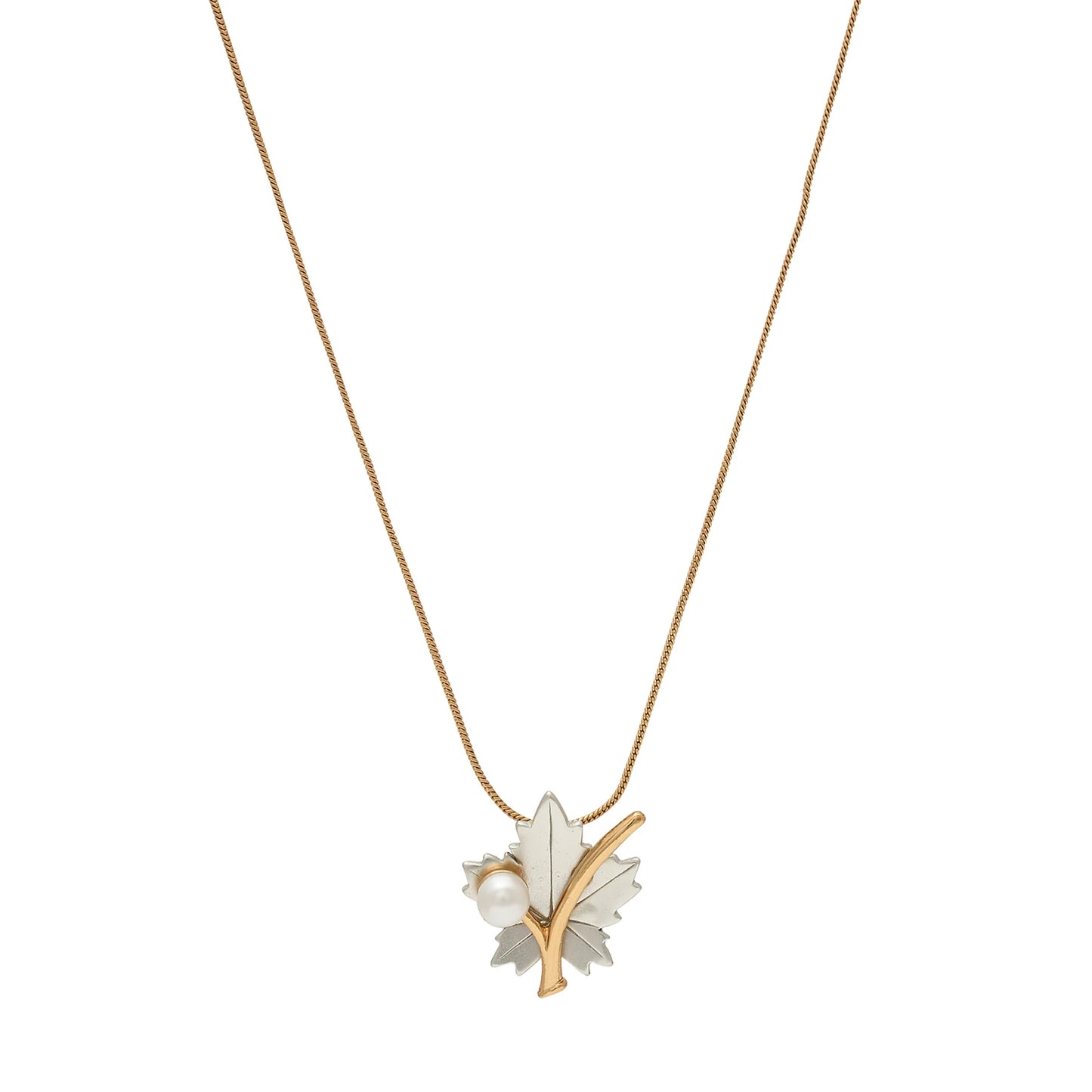 24Kt Gold & Rhodium Plated Maple Leaf Designer Necklace Set with Pearl