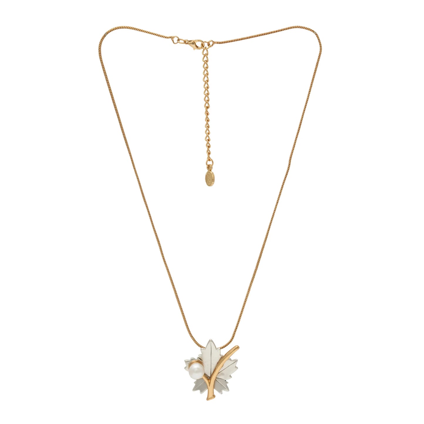 24Kt Gold & Rhodium Plated Maple Leaf Designer Necklace Set with Pearl