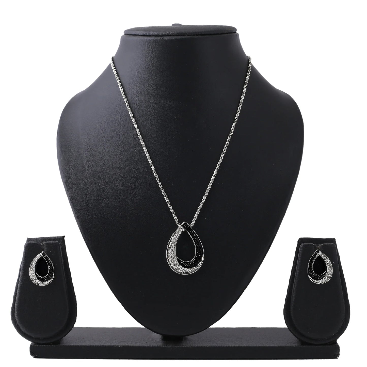 Rhodium Plated Dew Drop Dawn & Dusk Diamante Pendant Set