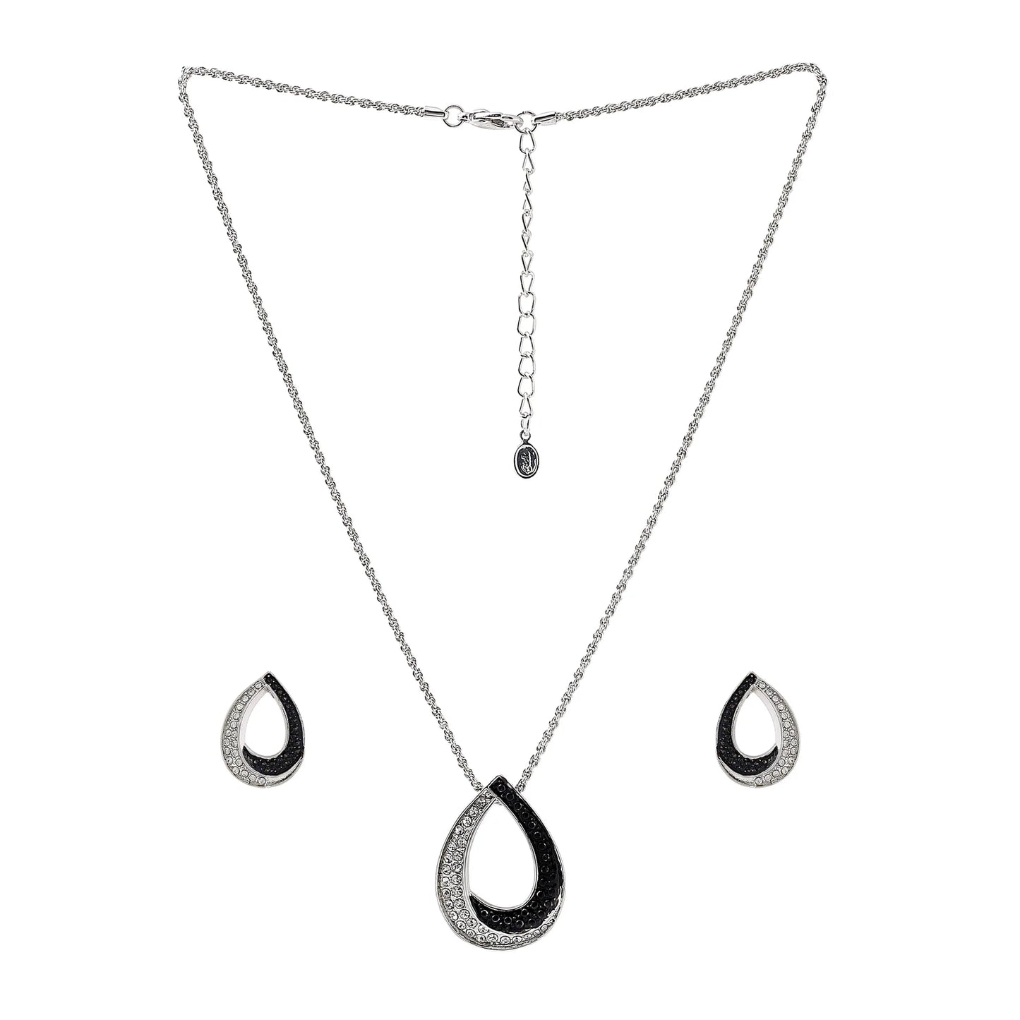 Rhodium Plated Dew Drop Dawn & Dusk Diamante Pendant Set