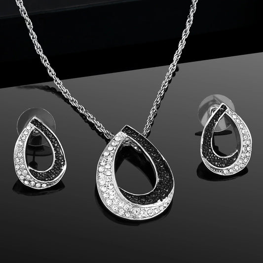 Rhodium Plated Dew Drop Dawn & Dusk Diamante Pendant Set