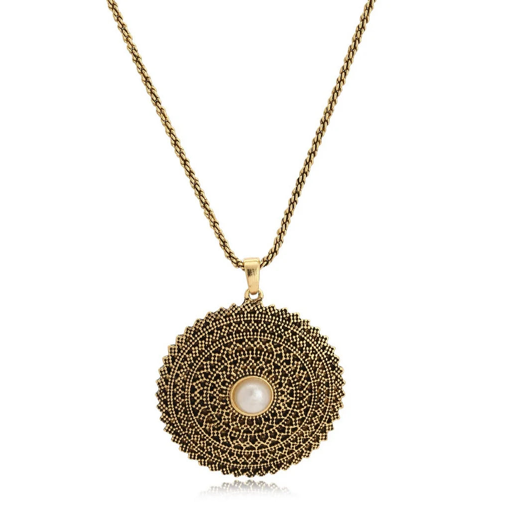 24 Kt Oxidized 24Kt Gold Plated Pearl Mandala Chain Necklaces