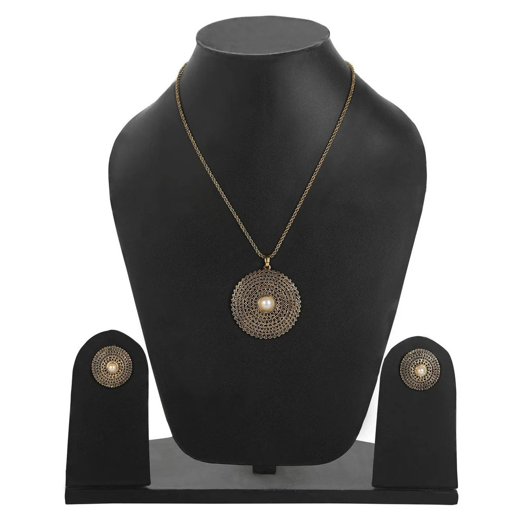 24 Kt Oxidized 24Kt Gold Plated Pearl Mandala Chain Necklaces