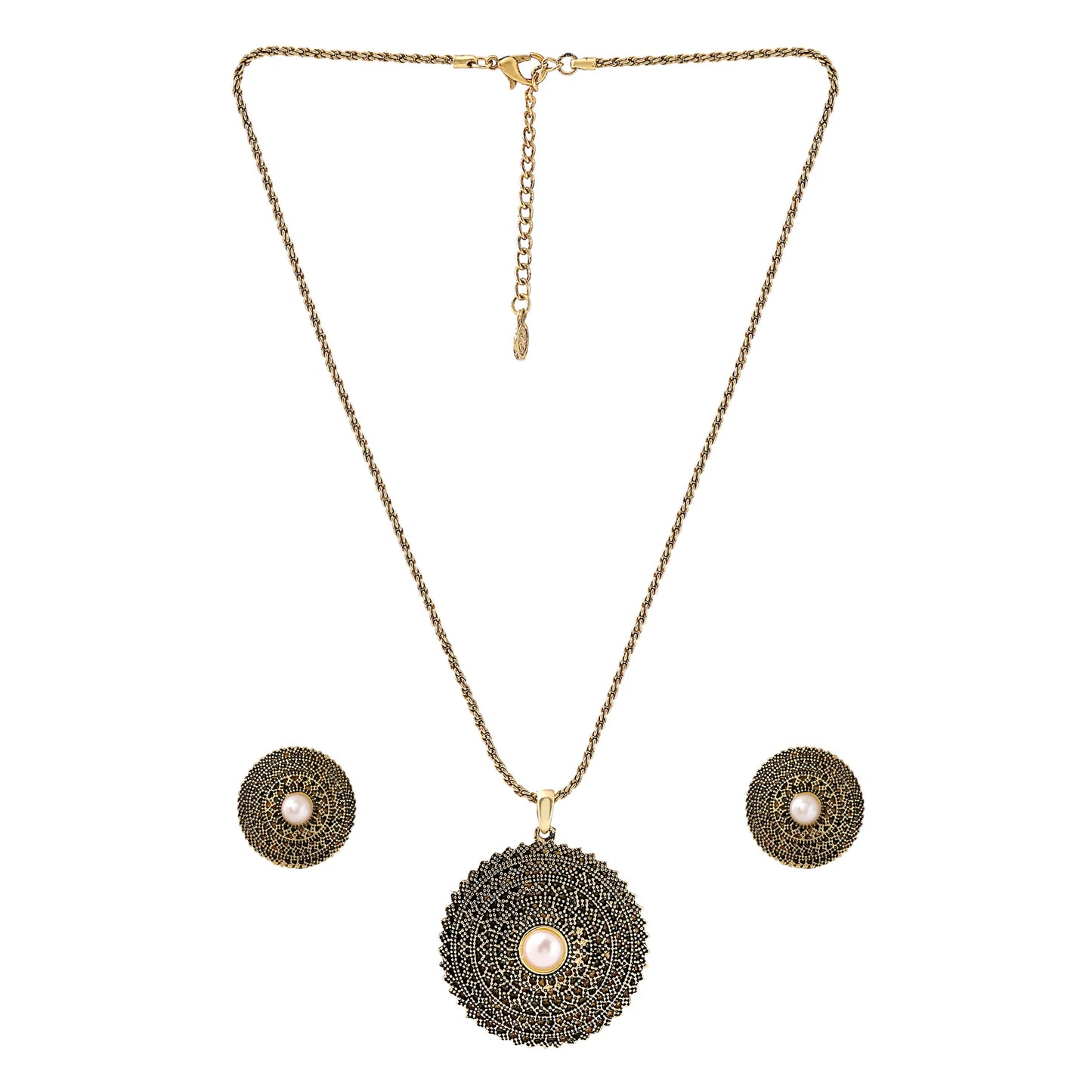 24 Kt Oxidized 24Kt Gold Plated Pearl Mandala Chain Necklaces