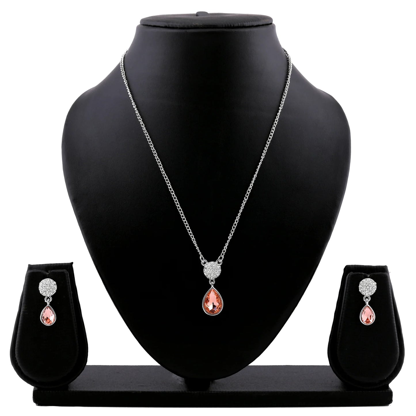 Rhodium Plated Champagne stone pendant set