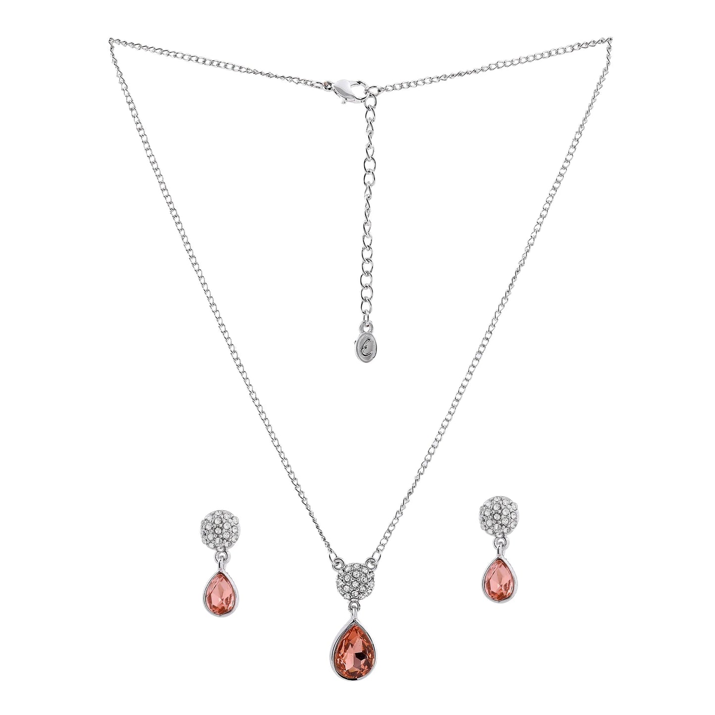 Rhodium Plated Champagne stone pendant set