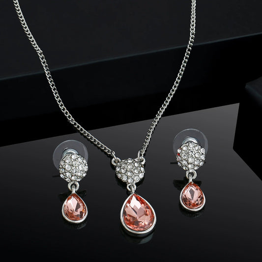 Rhodium Plated Champagne stone pendant set