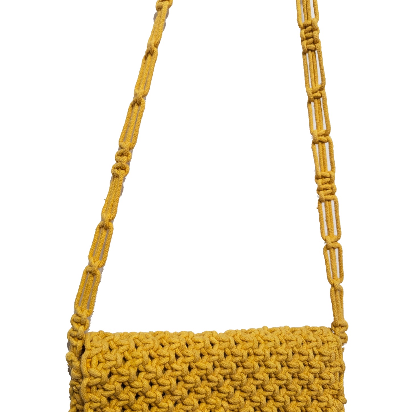 Golden Yellow Macramé Clutch Crossbody Bag with Flap