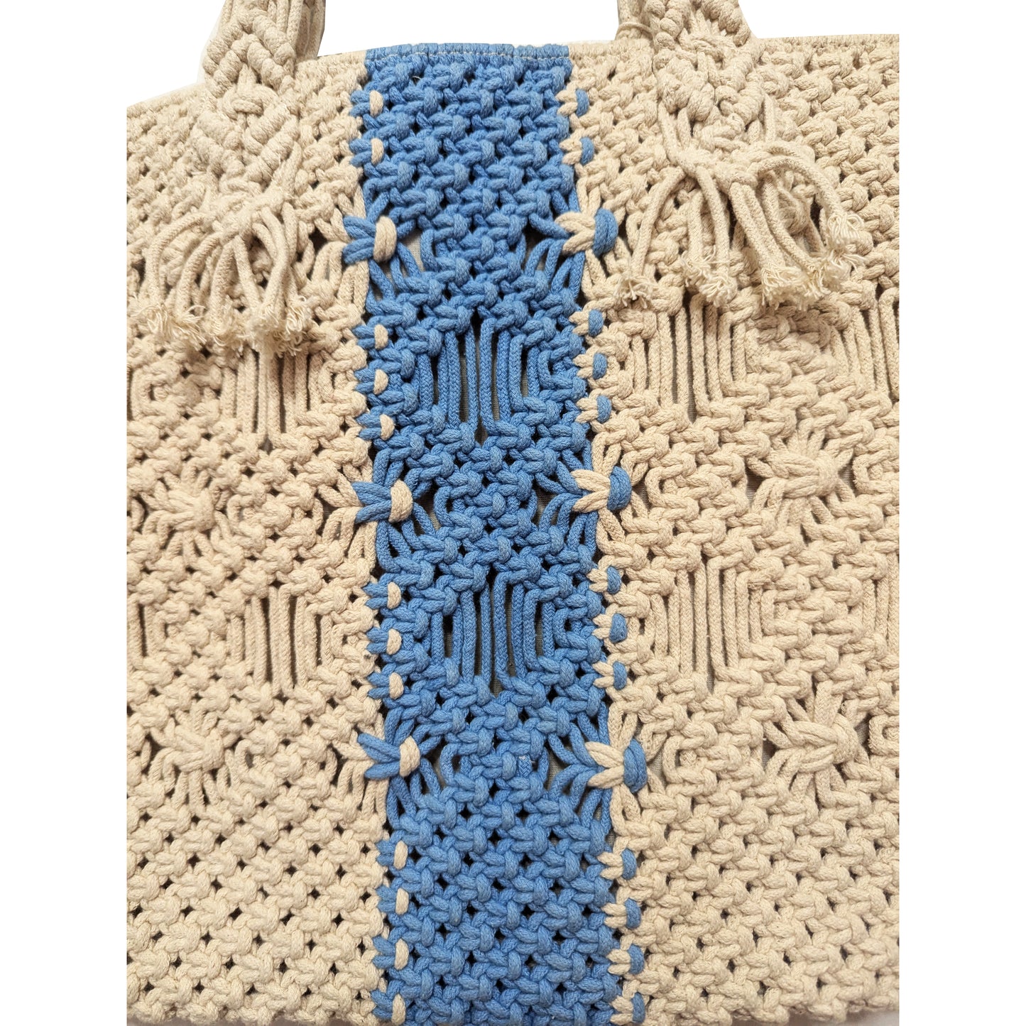 Nautical Chic: White & Blue Striped Macrame Tote