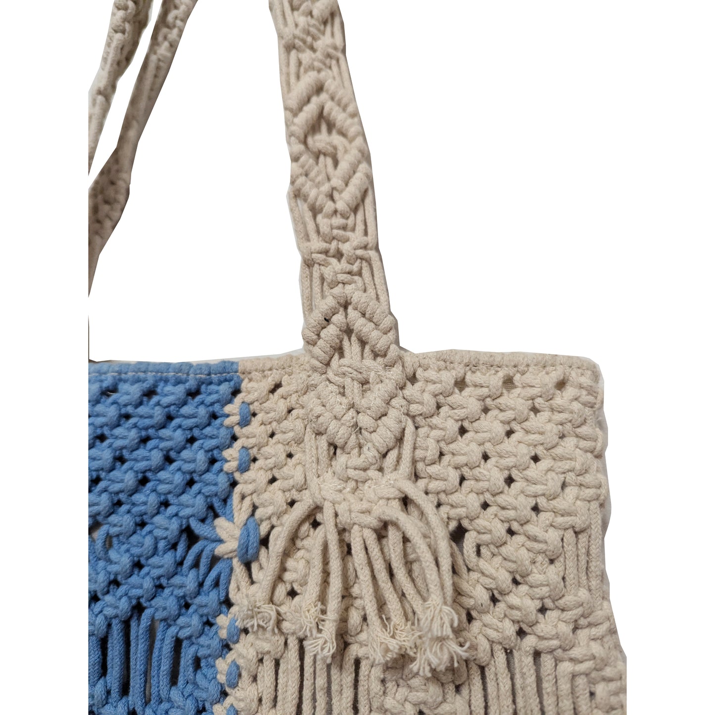 Nautical Chic: White & Blue Striped Macrame Tote