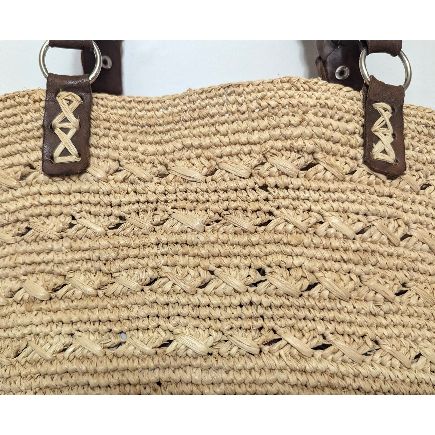 Braided Leather Handle Raffia Basket