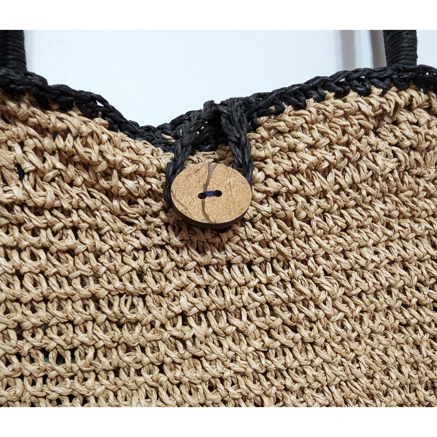 Paper Raffia Tote with Coconut Button Closure