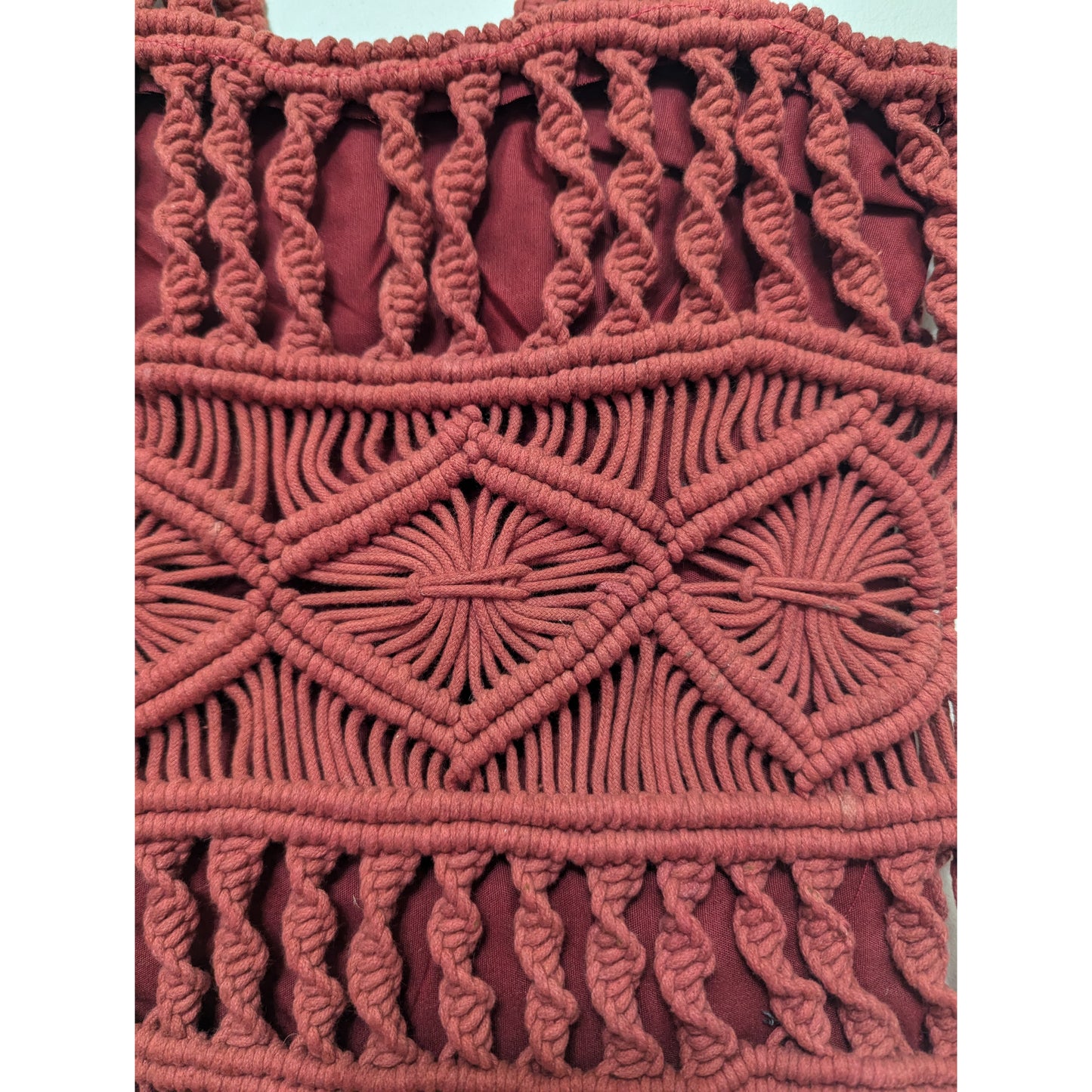 Rich intricate knotting patterns Cotton Macrame tote Rust