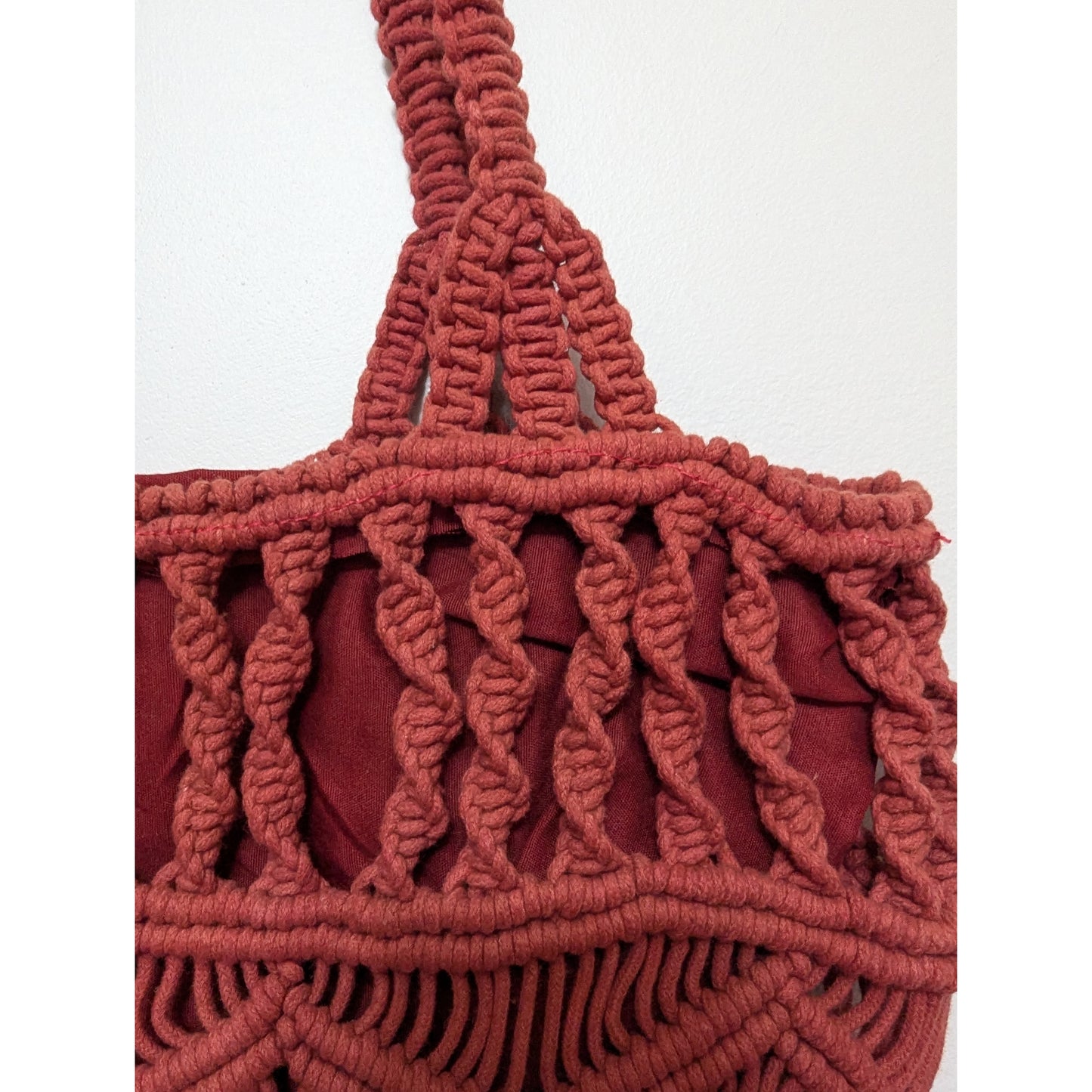 Rich intricate knotting patterns Cotton Macrame tote Rust