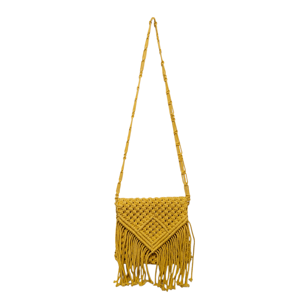 Golden Yellow Macramé Clutch Crossbody Bag with Flap