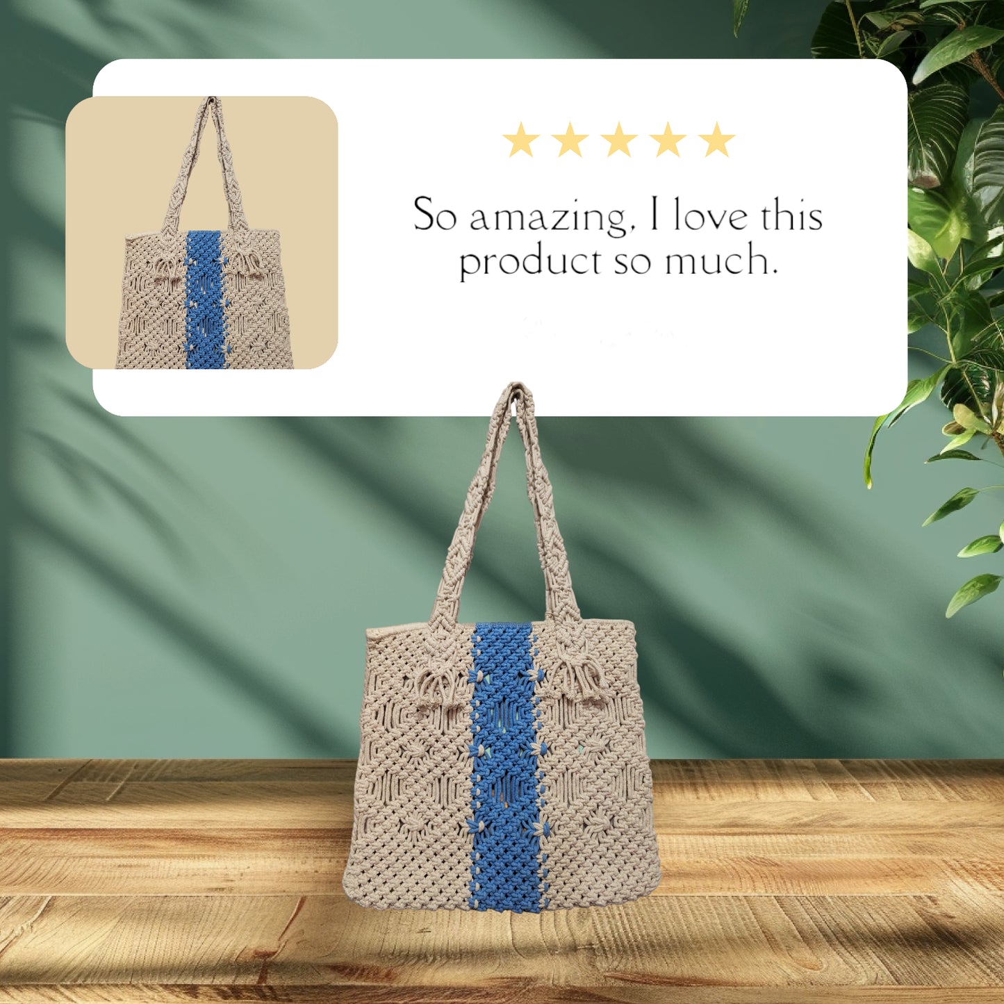 Nautical Chic: White & Blue Striped Macrame Tote