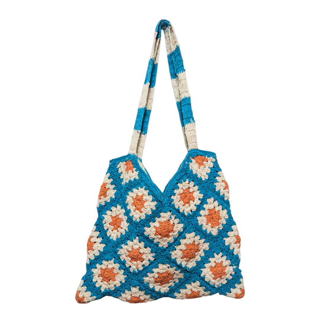 Blooming in Blue and Orange Crochet Hobo