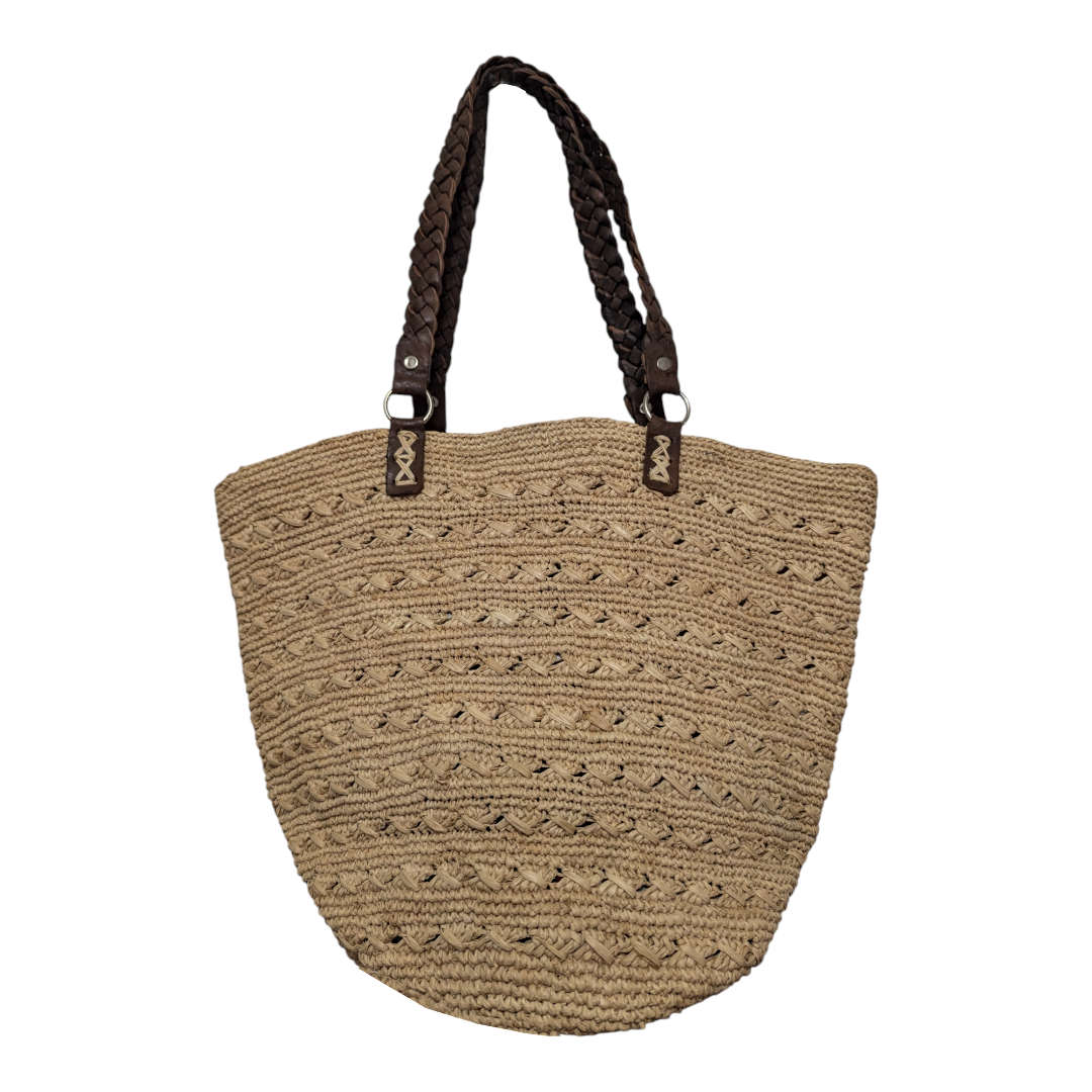 Braided Leather Handle Raffia Basket