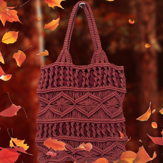 Rich intricate knotting patterns Cotton Macrame tote Rust